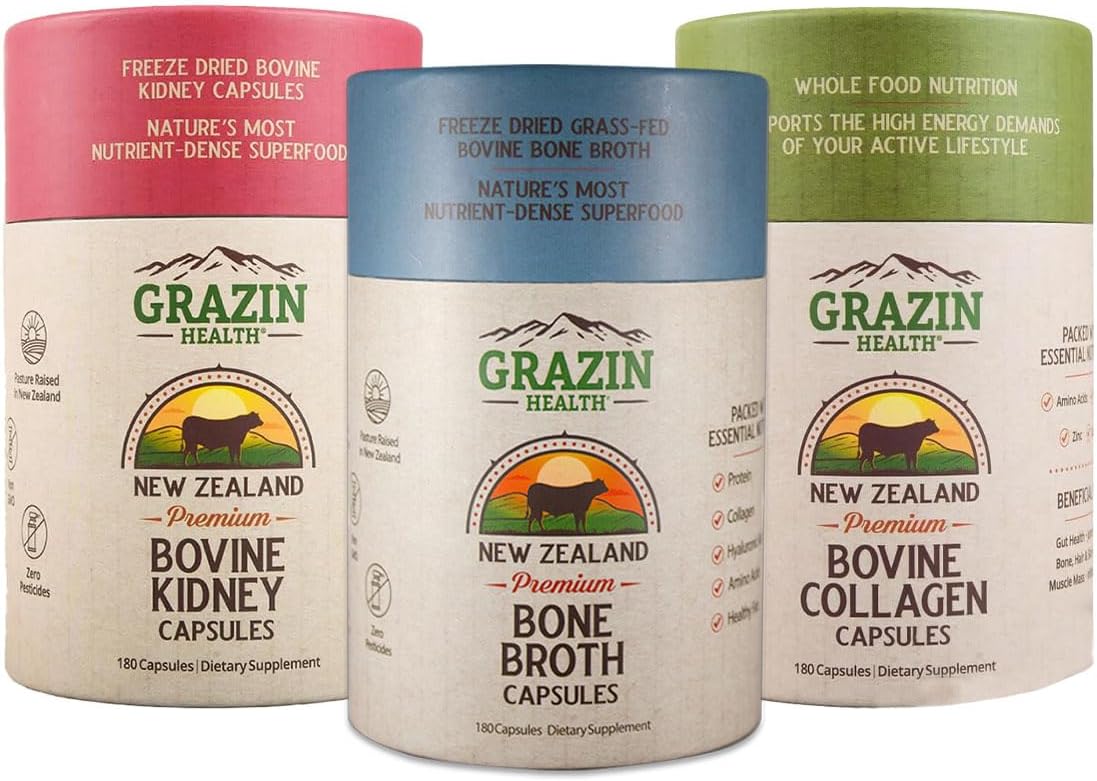 Active Recovery Bundle | Collagen + Bone Broth + Kidney | Whole-Food, Grass-Fed, New Zealand Sourced Supplements for Clean Daily Nutrition and Active Recovery Support