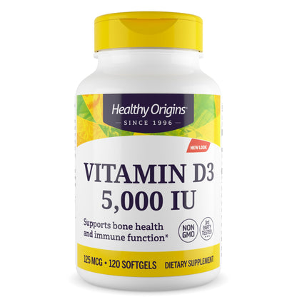 Healthy Origins Vitamin D3 5,000 IU, Lanolin, 360 Softgels