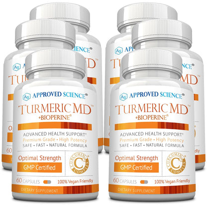 Approved Science Turmeric MD - Turmeric Extract with BioPerine Black Pepper & 95% Standardized Turmeric Curcuminoids - 180 Capsules (3 Month Supply)