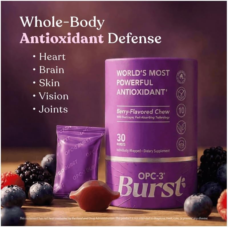 Isotonix OPC-3 Burst Antioxidant Soft Chews - Pycnogenol, Grape Seed, Red Wine & Bilberry Extract, Vegan Gluten-Free Chewable, 30 Servings