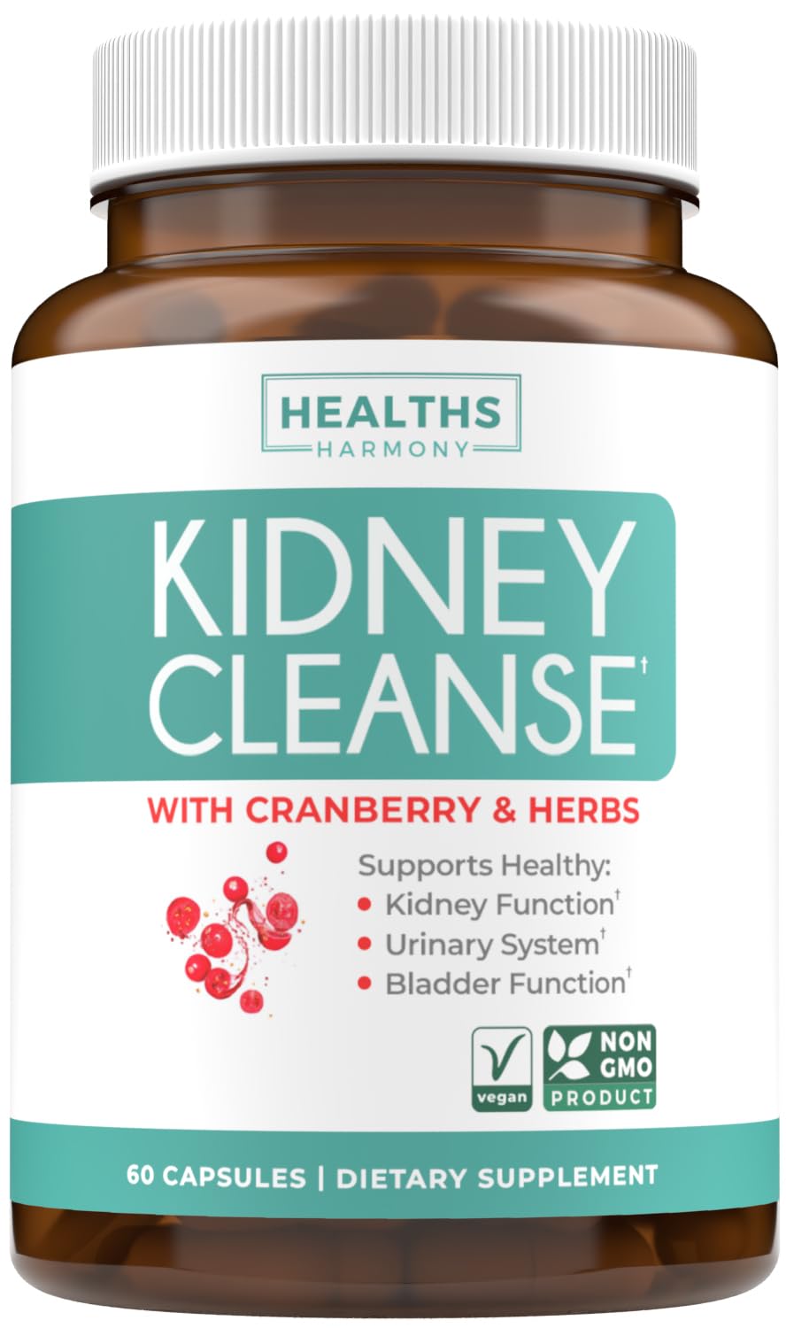 Kidney Cleanse Detox (Non-GMO) Support Healthy Urinary Tract- Powerful VitaCran Cranberry Extract & Herbs – Healthy Kidney Support Supplement - 60 Vegetarian Capsules (No Pills)
