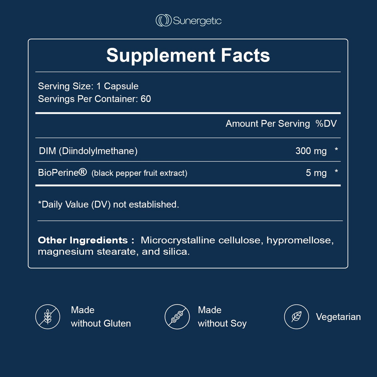 Sunergetic Premium DIM Supplement 300mg - Supports Normal Estrogen Metabolism, Menopause & Healthy