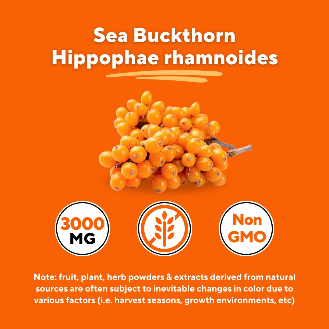 Omega 7 Sea Buckthorn Berry Oil 1000mg for Hair, Skin, Nails, Heart Health Support - 34% Palmitoleic Acid & Natural Omega 3 6 9 Fatty Acids Supplement - 120 Capsules, Non-GMO, Gluten-Free