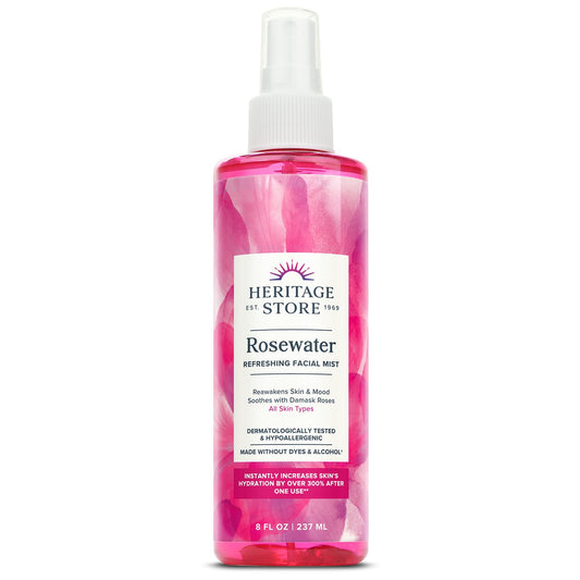 HERITAGE STORE Rosewater - Refreshing Face Mist with Damask Rose, All Skin Types - Hydrating Rose Water Spray for Glowing Skin Care - No Dyes or Alcohol, Hypoallergenic, Vegan, 60-Day Guarantee, 12oz