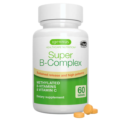 Igennus High Absorption Super B-Complex Methylated & Active B Vitamins | Sustained Release, Clean Label, Energy, Mood & Cognitive Performance, Methylfolate & Methyl B12, Lab Verified, 60 Tablets
