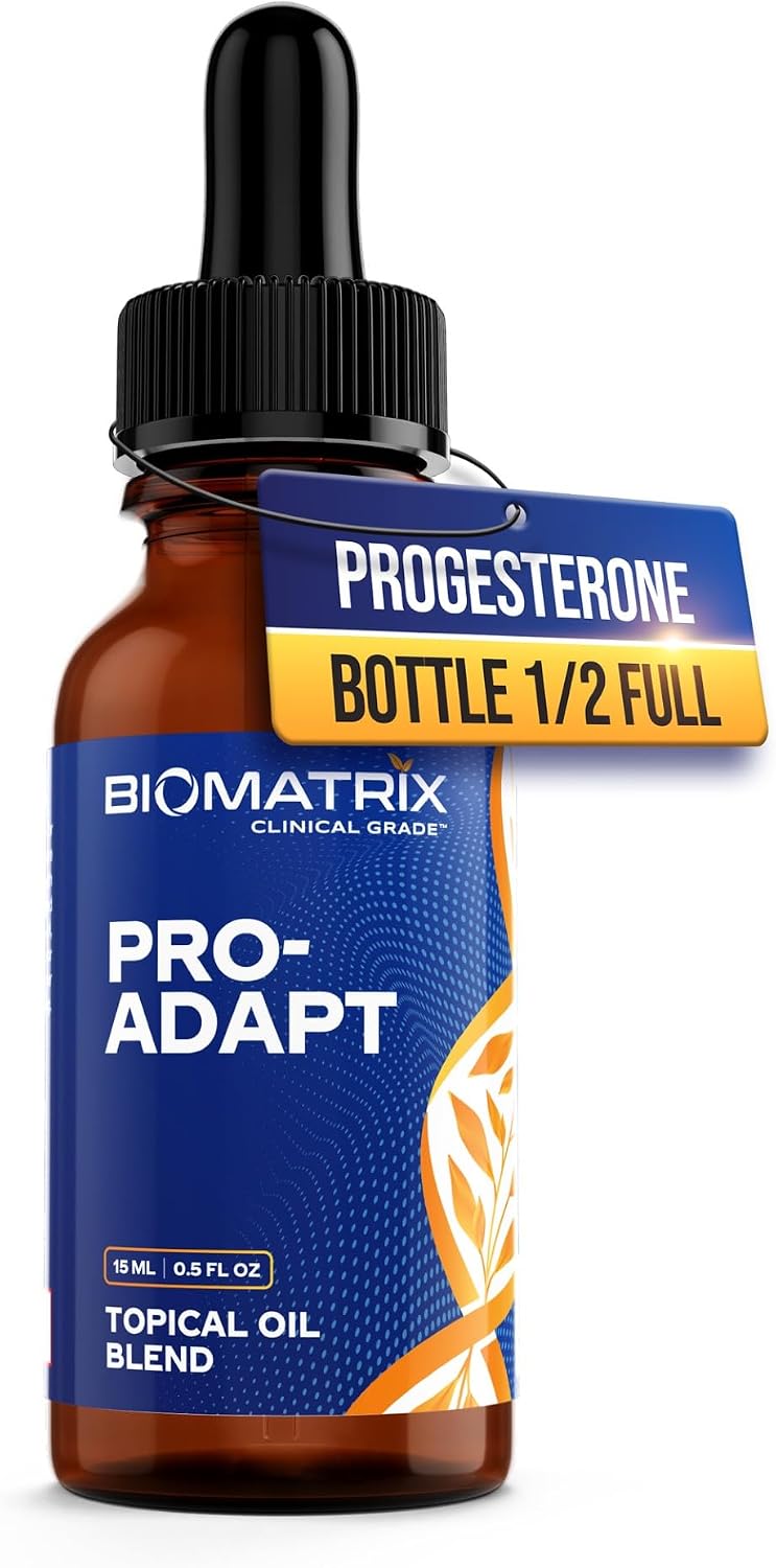 BioMatrix Progesterone, Vitamin E, Rice Bran Topical Oil | Bottle 1/2-Full by Design | Crafted in USA, 15 mL Glass | Pro-Adapt
