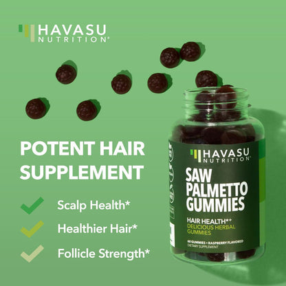 Saw Palmetto Gummies for Men, Prostate Health Supplement, 60 Count | DHT Blocker for Men for Hair Health & Male Patterned Balding, Supports Scalp and Prostate Wellness, Raspberry, 30 Day Supply
