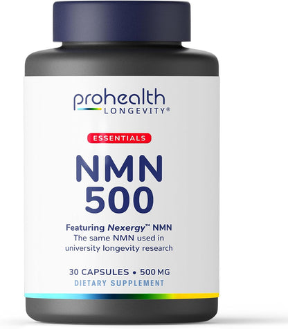 ProHealth Longevity Essentials NMN 500 (500mg, 30 Capsules) - Featuring Nexergy™ NMN 500mg Supplement, NAD+ Precursor, Dietary Supplement, Cellular Health, Metabolism Support