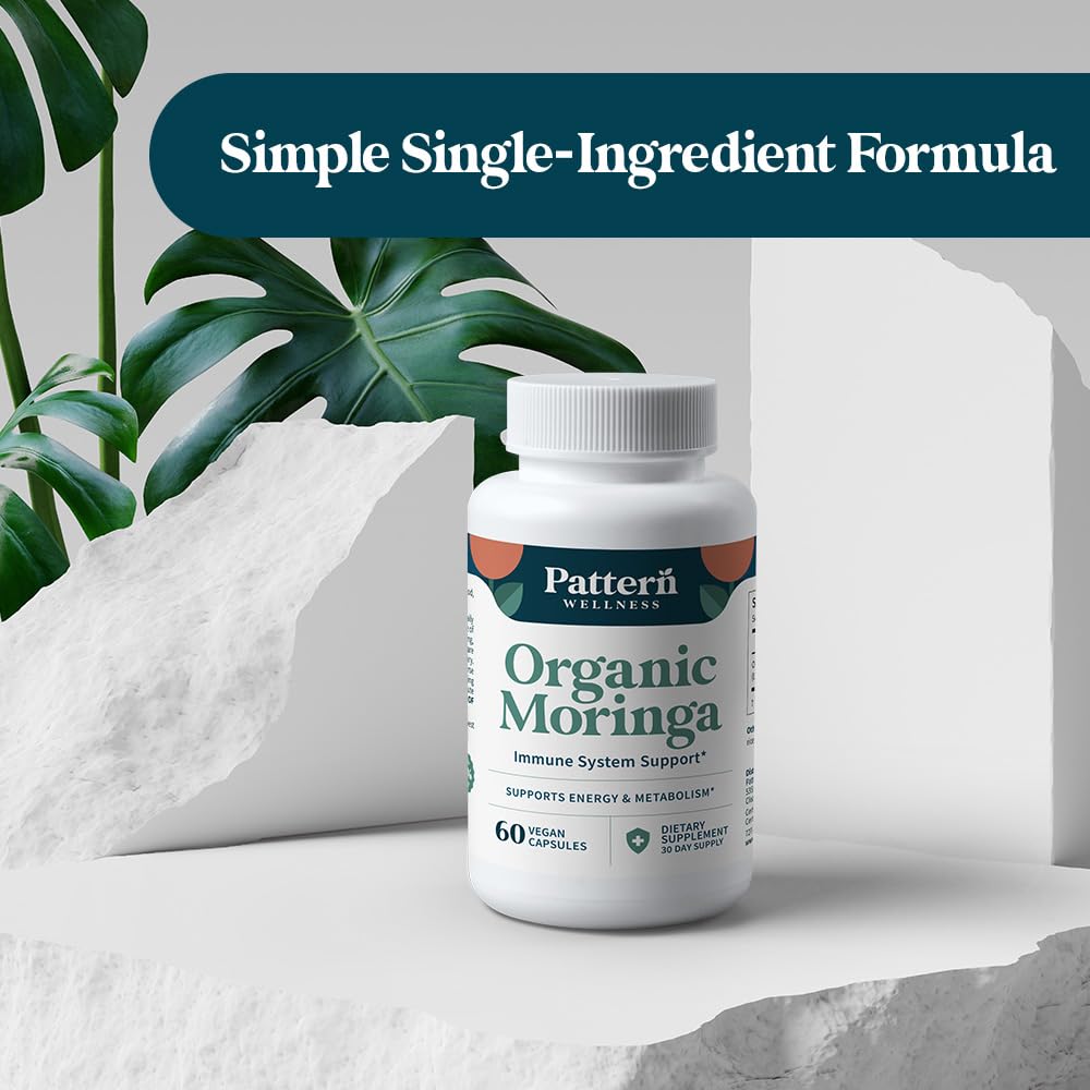 Pattern Wellness Organic Moringa Oleifera Supplement – Antioxidant Support & Cell Function – Whole Leaf Complete Formula – Vegan, Non-GMO– 60 Capsules