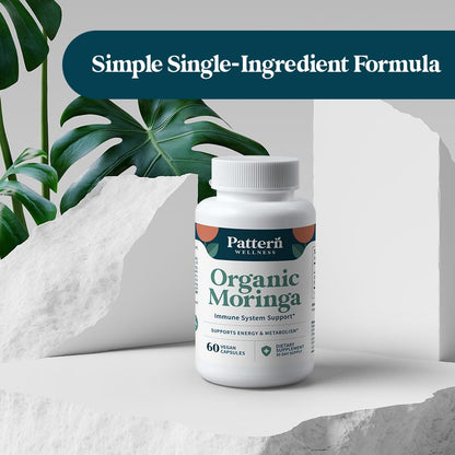 Pattern Wellness Organic Moringa Oleifera Supplement – Antioxidant Support & Cell Function – Whole Leaf Complete Formula – Vegan, Non-GMO– 60 Capsules