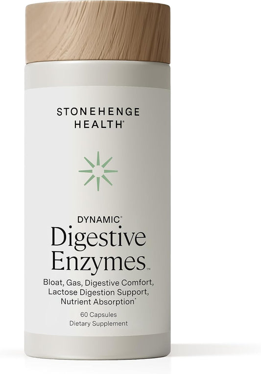 Stonehenge Health Dynamic Digestive Enzymes – 18 Enzymes with (Protease, Lipase, Amylase, Lactase) + Zinc & Vitamin K1 + Gas & Bloating Support – 60 Capsules