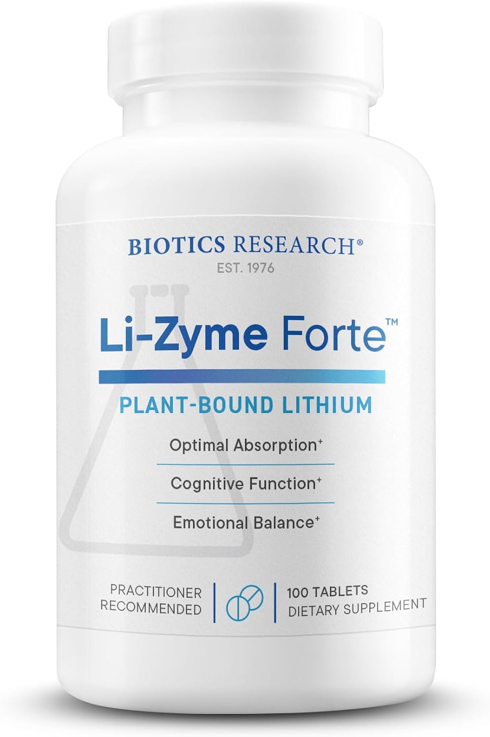 BIOTICS RESEARCH Li Zyme Forte Plant-sourced, phytochemically Bound Lithium, Supports Brain Function, Memory and Mood Support,100 Tablets