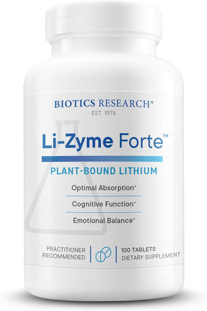 BIOTICS RESEARCH Li Zyme Forte Plant-sourced, phytochemically Bound Lithium, Supports Brain Function, Memory and Mood Support,100 Tablets