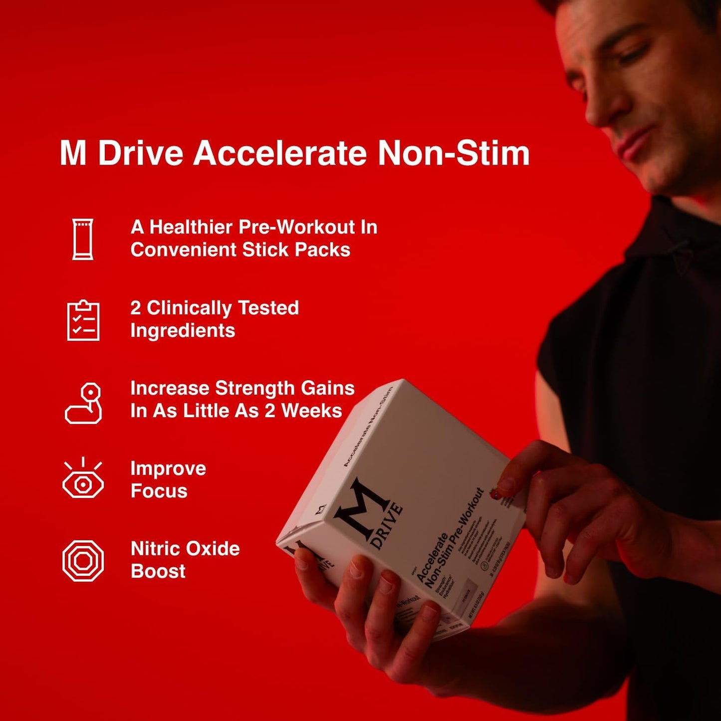 Mdrive Accelerate Non-Stimulant Pre Workout Mixed Berry 30 Stick Packs | Strength Endurance Hydration Nitric Oxide Pump Beet Root RipFACTOR EnXtra Electrolytes Focus Caffeine Free Plant Based