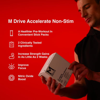 Mdrive Accelerate Non-Stimulant Pre Workout Mixed Berry 30 Stick Packs | Strength Endurance Hydration Nitric Oxide Pump Beet Root RipFACTOR EnXtra Electrolytes Focus Caffeine Free Plant Based