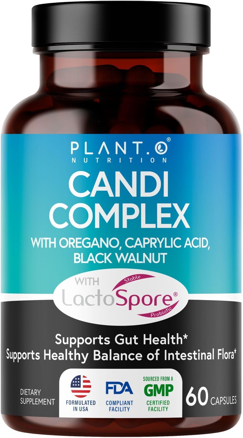 Candida Cleanse Supplement & Yeast Support with Probiotics (LactoSpore®), Oregano Oil, Caprylic Acid, Black Walnut – Advanced Gut Health, Digestive Enzymes, pH Balance for Women and Men – 60 Capsules