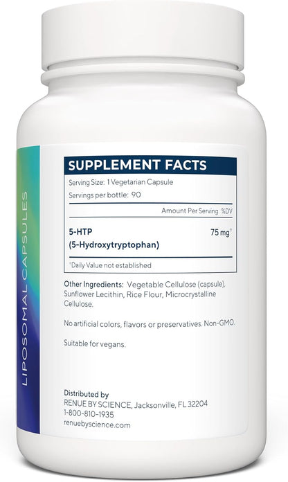Renue By Science 5HTP | Liposomal 5 HTP Supplement | 90 5-HTP Capsules - 75mg 5-hydroxytryptophan per Serving | Amino Acid Supplement | Non-GMO | Made in the USA & Third-Party Tested