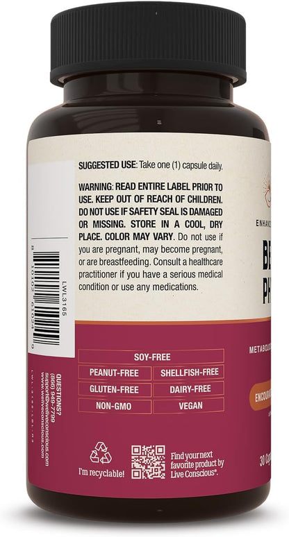 Live Conscious Berberine Phytosome - Advanced & Bioavailable Berberine Formula, Optimal Energy, Metabolic Health & Weight Management - 30 Servings