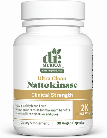 Dr. Murray's Ultra Clean Nattokinase - Supports Healthy Blood Circulation & Fibrinolytic Activity | Vegan Delayed Release Capsules | Non-GMO, Gluten Free | 30 Count