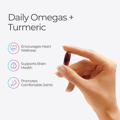 Livingood Daily Omega 3 6 9 Plus Turmeric Curcumin Supplement, 60 Softgels - Fish Oil Omega 3 Supplements (EPA & DHA) for Men and Women - Brain, Joint, and Metabolism - Made in USA