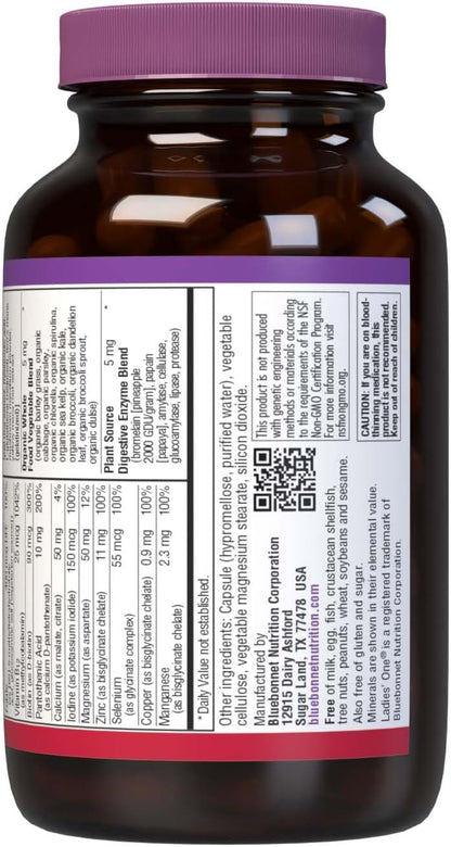 Bluebonnet Nutrition Ladies’ ONE 40+ Whole Food-Bed Multiple, Women Multivitamin for Women 40+, Soy-Free, Non-GMO, Gluten Free, 60 Vegetable Capsules, 60 Servings