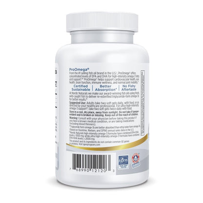 Nordic Naturals ProOmega, 1280 mg Omega-3, High Potency, Lemon, 90 Count | High Potency Fish Oil with EPA & DHA - Promotes Brain, Eye, Heart, & Immune Health - Non-GMO -90 servings
