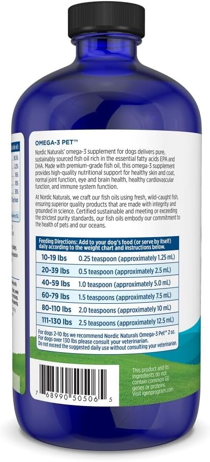 Nordic Naturals Omega-3 Pet, 1380mg Fish Oil for Dogs w/EPA DHA - 16oz | Delivers 1380 mg of omega-3s per teaspoon with EPA and DHA to support heart health, immunity, and overall vitality in dogs