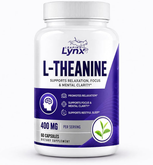 Leaping Lynx L-Theanine 400 mg per Serving (200 mg per Capsule), 120 Capsules | Supports Relaxation, Stress Relief, Calm Focus & Sleep | Non-GMO Supplement