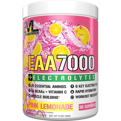 EAAs Amino Acids Powder - EAA Essential Amino Acids Pre & Post Workout Powder for Muscle Building Endurance and Recovery Support with 7g per Serving Plus 5g BCAAs (Pink Lemonade, 30 Servings)