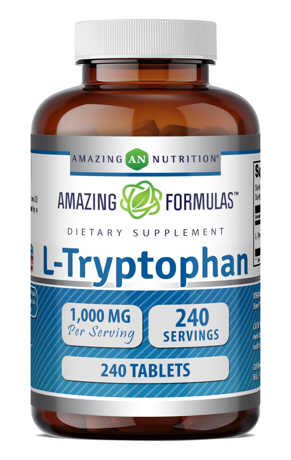 Amazing Formulas L-Tryptophan 1000mg Tablets Supplement | Non-GMO | Gluten Free | Made in USA (240 Count)