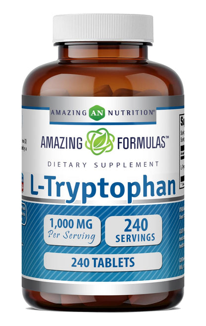 Amazing Formulas L-Tryptophan 1000mg Tablets Supplement | Non-GMO | Gluten Free | Made in USA (240 Count)