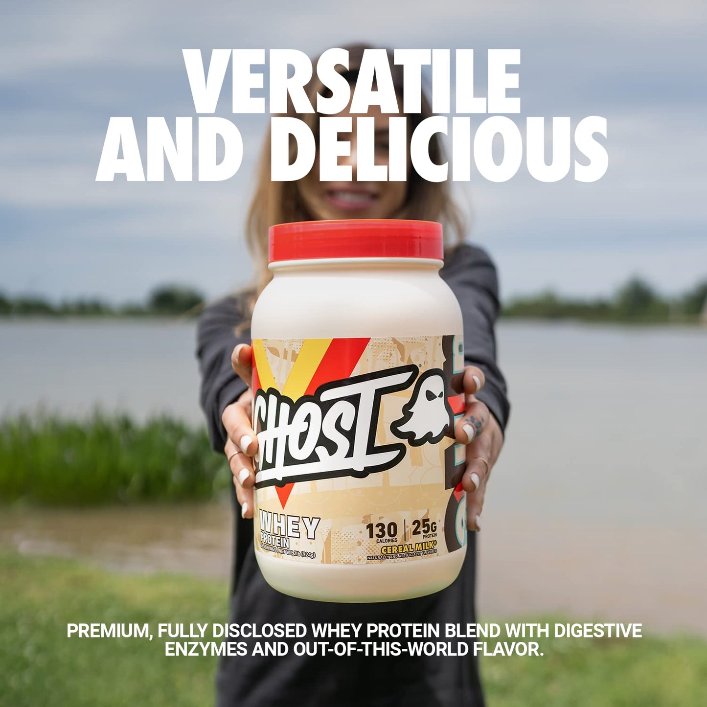 GHOST Whey Protein Powder, Cinnabon - 2LB, 25G of Protein - Cinnamon Roll Flavored Isolate, Concentrate & Hydrolyzed Whey Protein Blend - Post Workout Shakes - Soy & Gluten Free