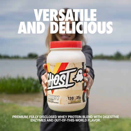 GHOST Whey Protein Powder, Cinnabon - 2LB, 25G of Protein - Cinnamon Roll Flavored Isolate, Concentrate & Hydrolyzed Whey Protein Blend - Post Workout Shakes - Soy & Gluten Free