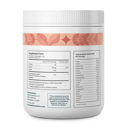 Pattern Wellness Collagen Peptides Powder (Type I & III) - Hair, Nails, Skin & Joint Support - Grass Fed & Pasture-Raised - Hydrolyzed, Non-GMO, Dairy Free, & Keto-Friendly - Unflavored (16 Oz)