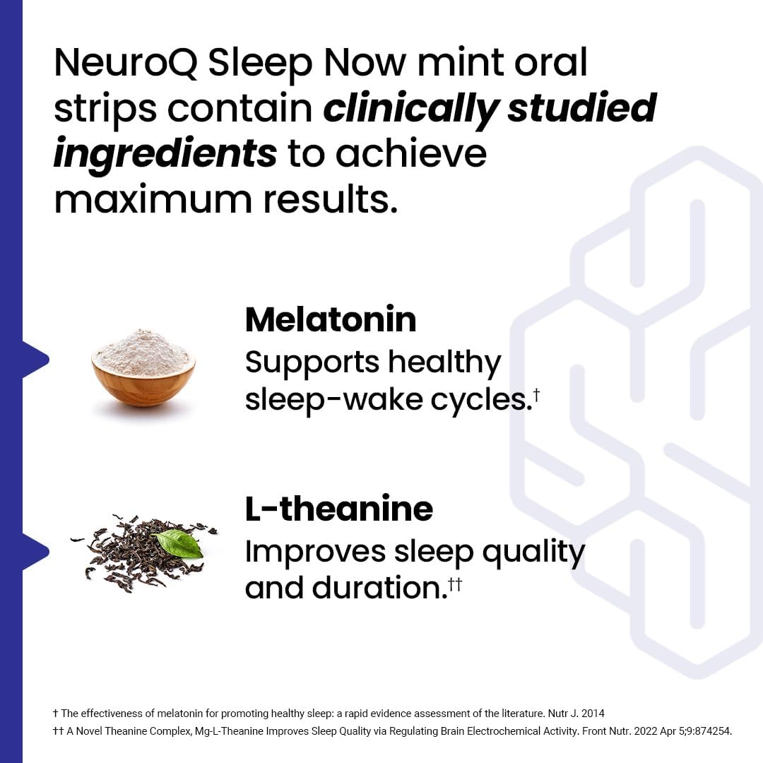 LifeSeasons NeuroQ Sleep Now - Natural Sleep Support Supplement - Maintain Healthy Sleep Cycles & Brain Function - Melatonin & L-Theanine - Non-Habit Forming - 30 Mint Oral Strips