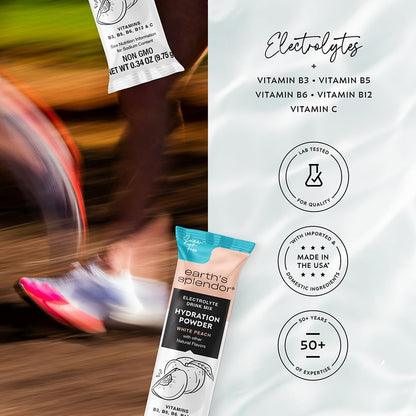 Earth's Splendor Electrolytes Powder Packets Sugar Free White Peach Hydration Sticks with Essential Vitamins for Energy & Sports Performance Travel-Friendly Single-Serve Packets for Daily Use 10 Pack