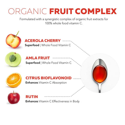 Organic Vitamin C | Whole Food Vitamin C from Fruit Plus Absorption Enhancing Cofactors - Vegan, Enhanced Bioavailability - Immune Support, Antioxidant, Total Health (90 Servings)