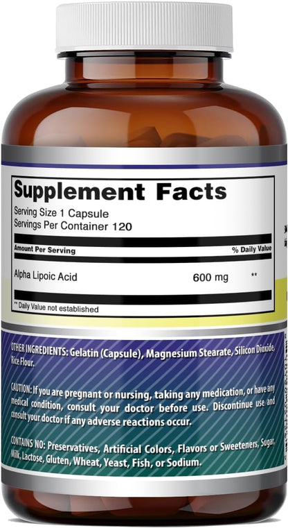 Amazing Formulas Alpha Lipoic Acid | 600 Mg Per Serving Supplement | Capsules | Non-GMO | Gluten Free | Made in USA (1 Pack | 120 Count)