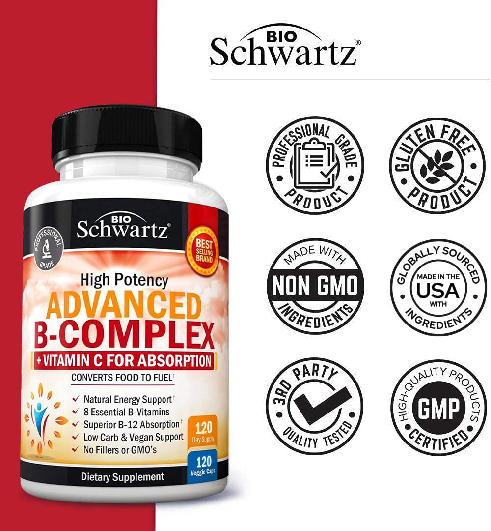 Vitamin B Complex with Vitamin C for Maximum Absorption, 60 Capsules