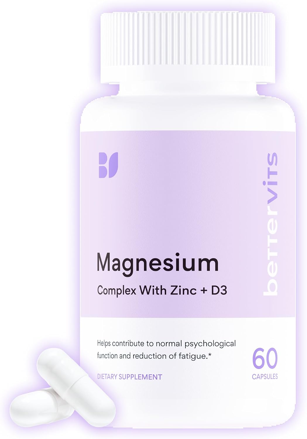 Bettervits Magnesium Glycinate Complex with Citrate Malate Zinc & Vitamin D3 | High Absorption Pure Magnesium 225mg Supplement Chelated Formula for Muscle Relaxation, Sleep Support – 60 Capsules