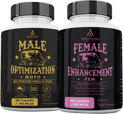 Ancestral Supplements FEM & Mofo Bundle – His & Hers Grass Fed Organ Supplements – Supports Hormone Balance, Energy, Vitality & Wellness – Pasture Raised Beef Organ Multivitamin for Men & Women