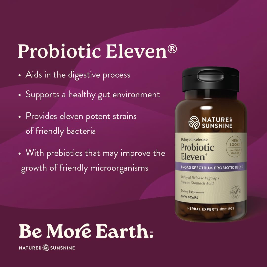 Nature's Sunshine Probiotic Eleven Dietary Supplement – 11 Strains, Gut Microbiome & Digestive Support, Delayed-Release VegCaps, 90 Count