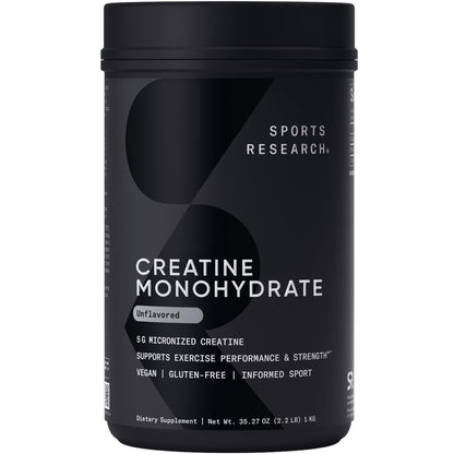 Sports Research Creatine Monohydrate - Gain Lean Muscle, Improve Performance and Strength and Support Workout Recovery* - 5 g Micronized Creatine - 17.64 oz