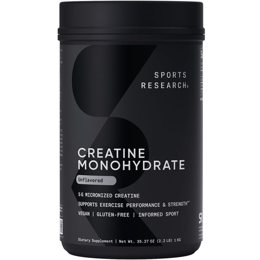 Sports Research Creatine Monohydrate - Gain Lean Muscle, Improve Performance and Strength and Support Workout Recovery* - 5 g Micronized Creatine - 17.64 oz