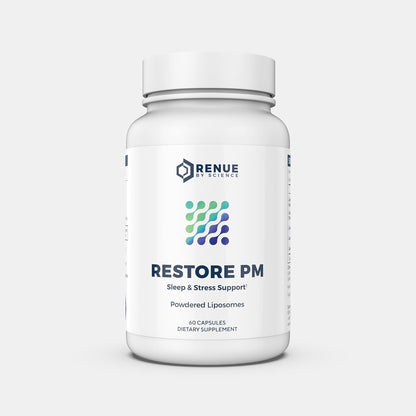 Renue By Science Restore PM | Liposomal Melatonin GABA Supplements | 60 Capsules with Melatonin (1mg) 5HTP (100mg) Glutathione (65mg) Apigenin (75mg) GABA (150mg) - Non-GMO | Made in the USA