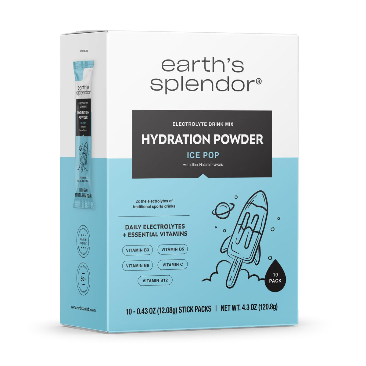Earth's Splendor Electrolytes Powder Packets Sugar Free White Peach Hydration Sticks with Essential Vitamins for Energy & Sports Performance Travel-Friendly Single-Serve Packets for Daily Use 10 Pack