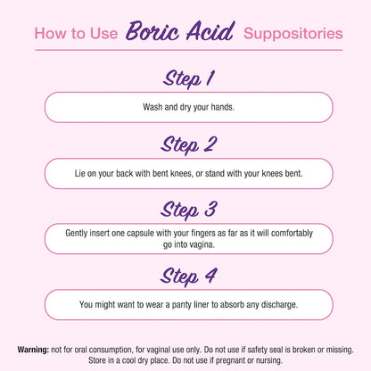 Puregen Labs Boric Acid 600 mg Vaginal Suppositories - 100% Pure | All Natural Without Dyes or Fillers