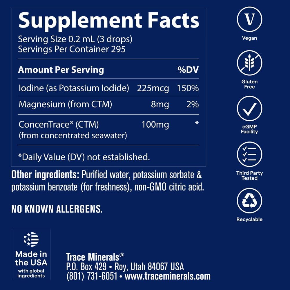 Trace Minerals Ionic Iodine Drops, 225 mcg Potassium Iodide, 2 fl oz