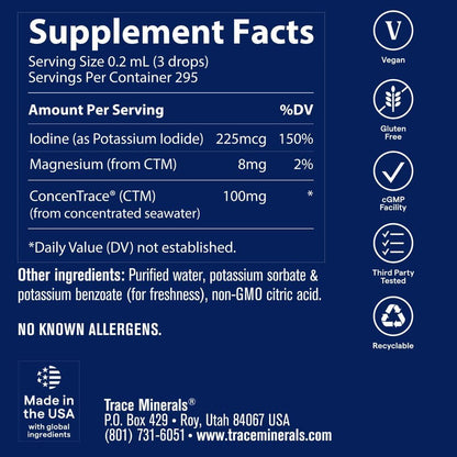 Trace Minerals Ionic Iodine Drops, 225 mcg Potassium Iodide, 2 fl oz