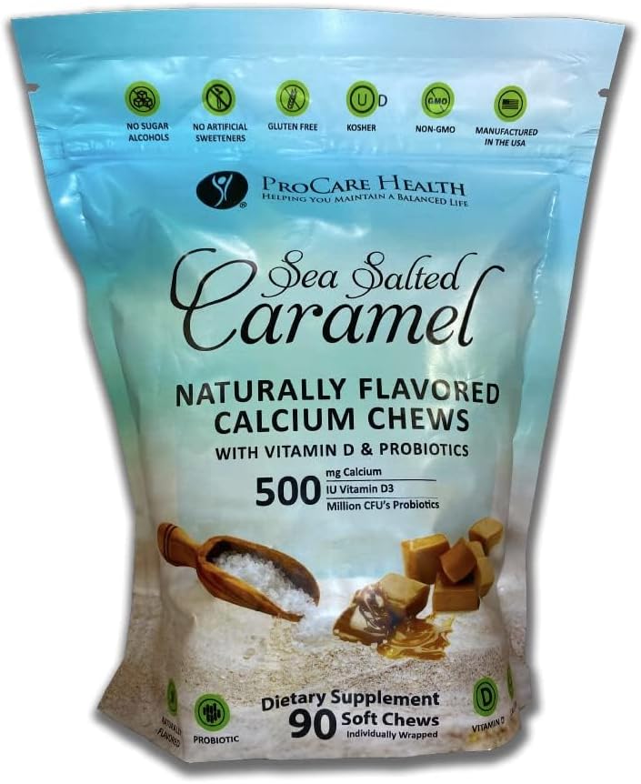 ProCare Health | TruCal Calcium Soft Chew | Sea Salted Caramel | 500mg Calcium | 500 IU Vitamin D3 | 500 Million CFU's Probiotic | 90 Count…